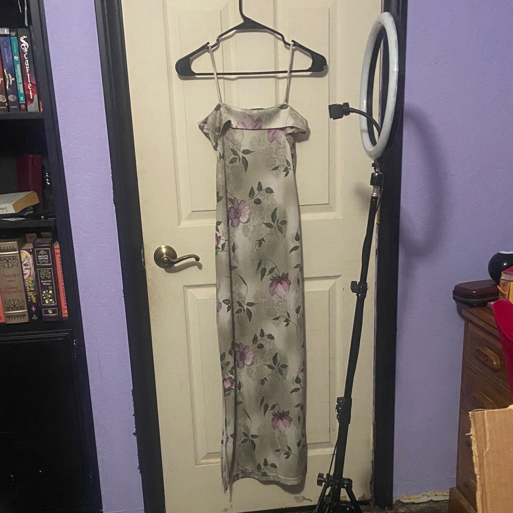 street code green floral slip dress (s: small)